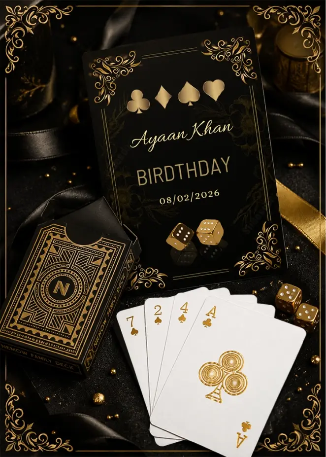 Birthday Playing Card for Black and Gold Theme