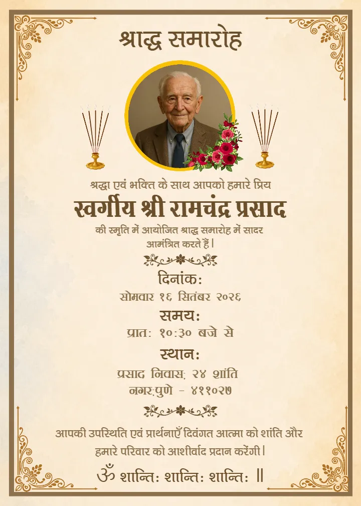 Shradh Invitation Card Hindi Memorial Ceremony