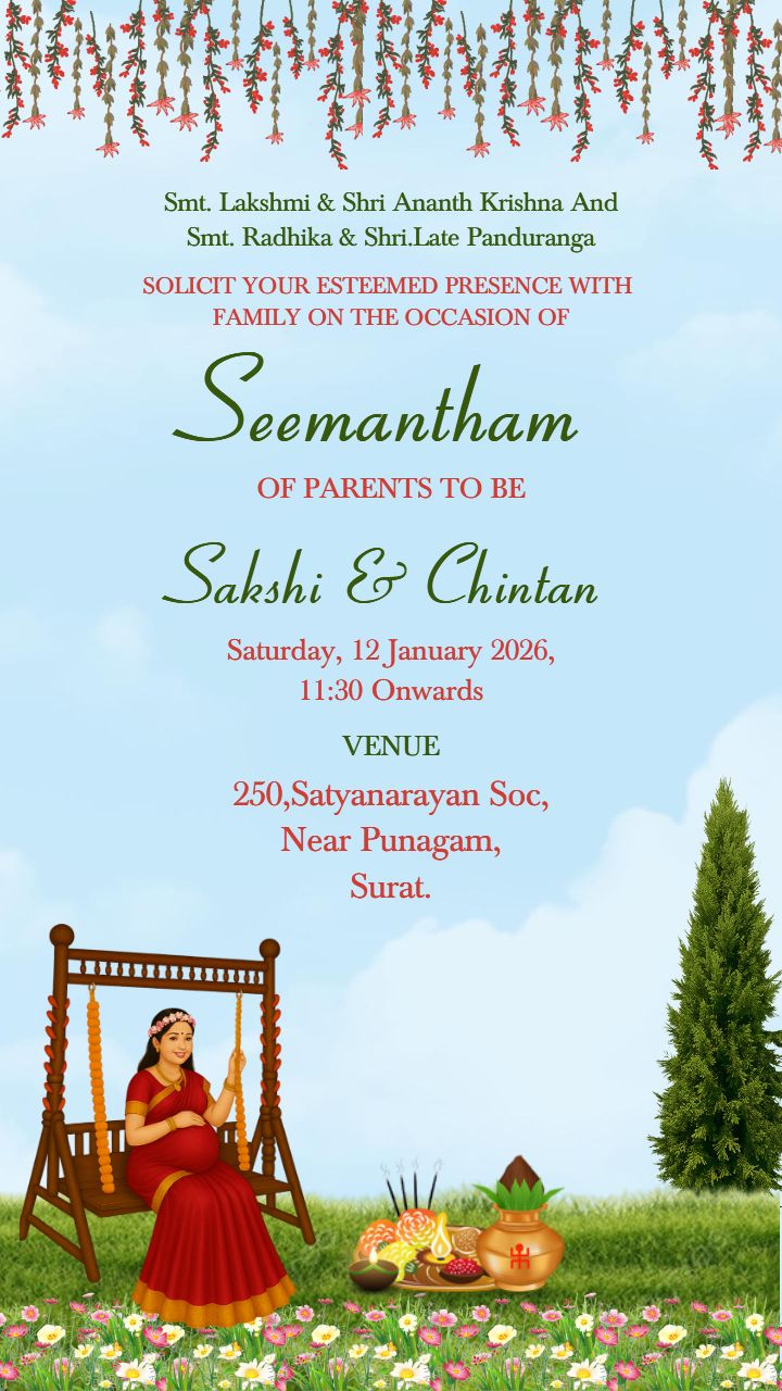 South Indian Baby Shower Template with Swing and Floral Art