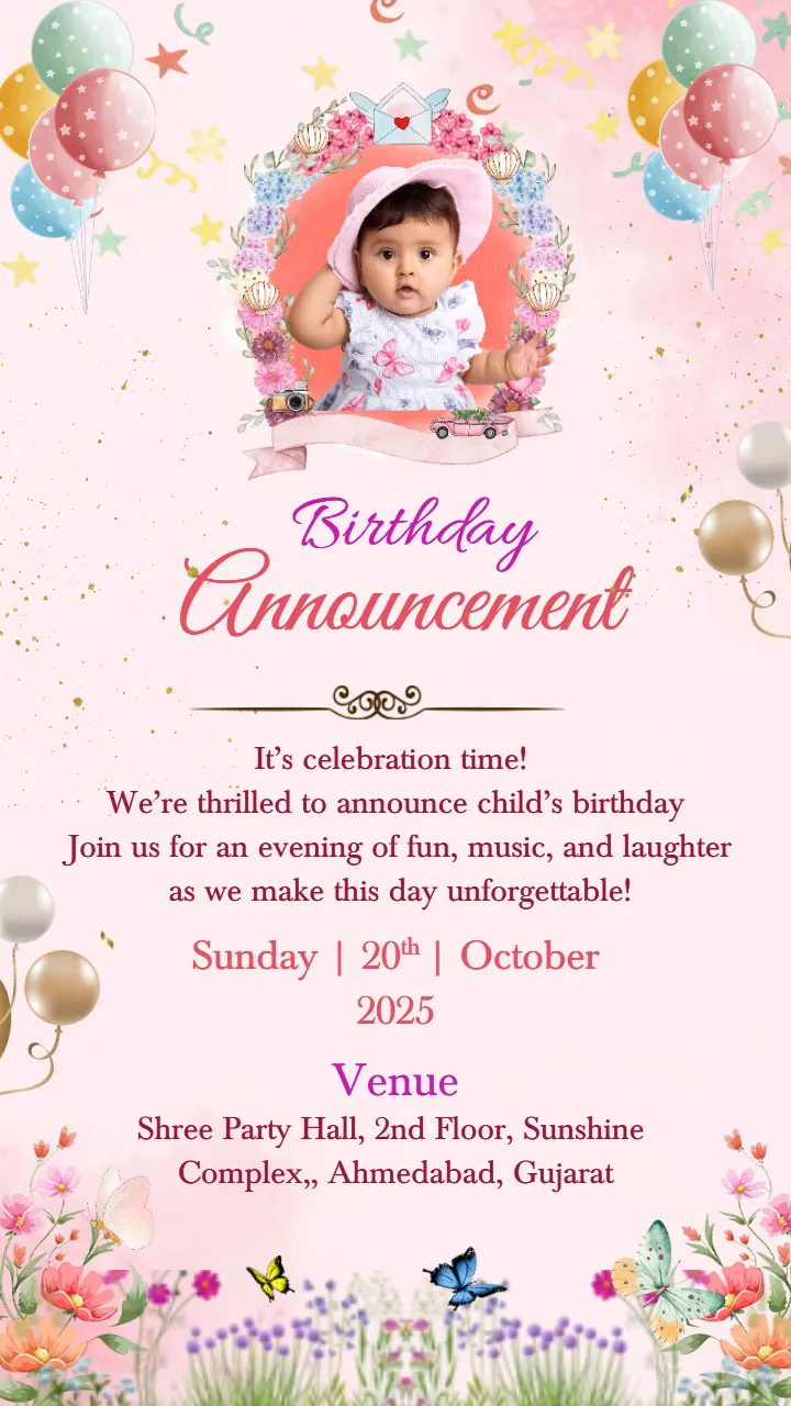 Birthday Announce Card for Kids Party Celebration 2025