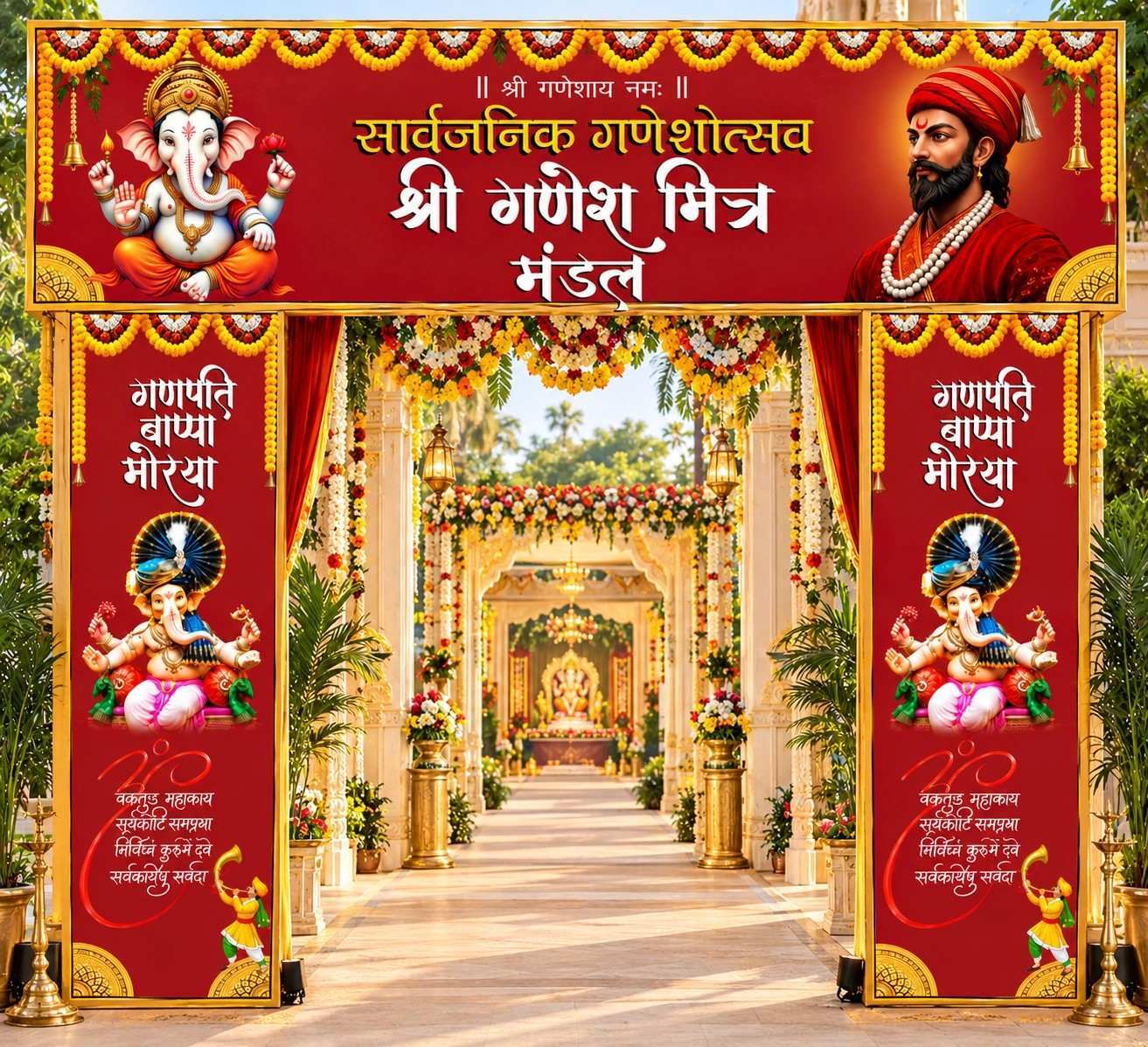 2D Ganesh Chaturthi Mandap Design for Festival Decorations