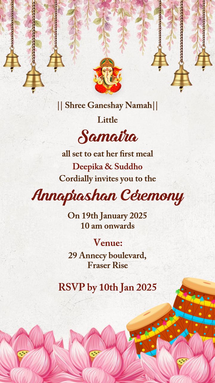Custom Annaprashan Video Invite With Drums And Lotus