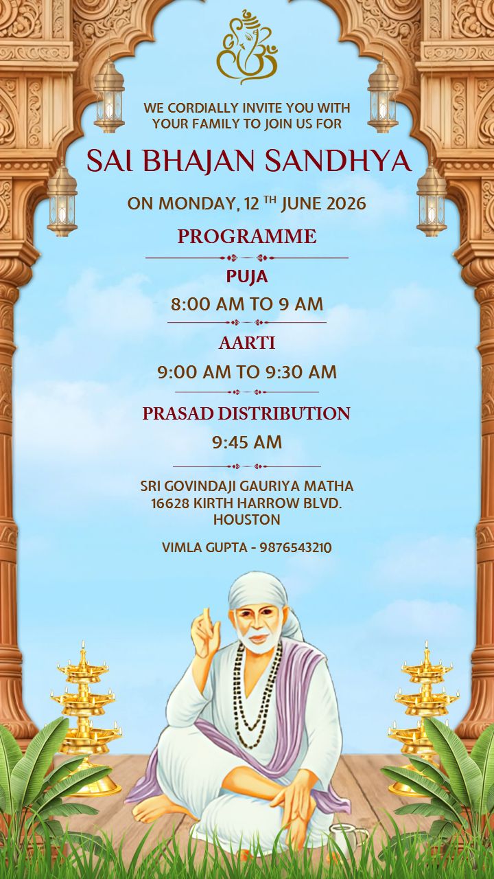 Sai Bhajan Sandhya Invitation Card for Sai Devotees