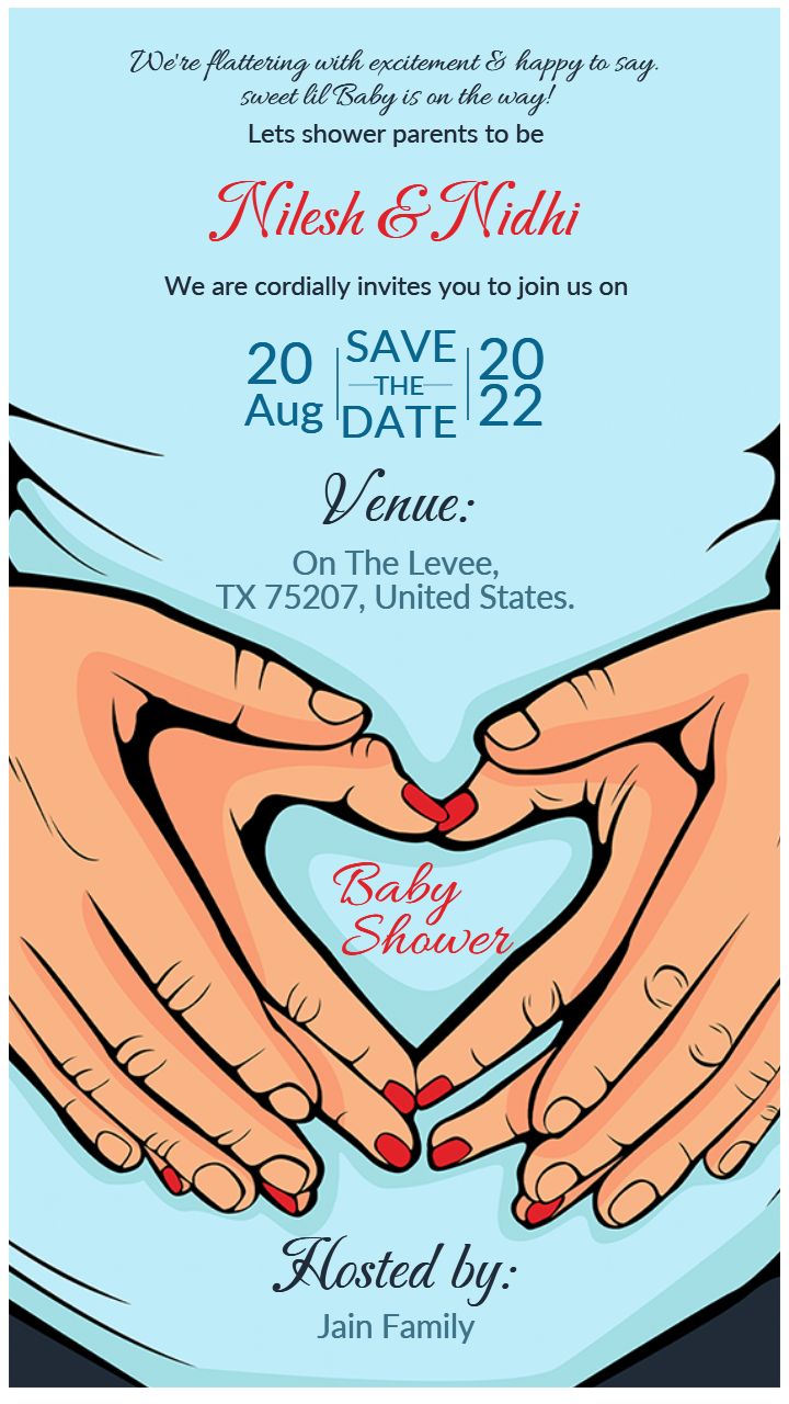 Baby Shower Invitation in English with Hand Heart Theme