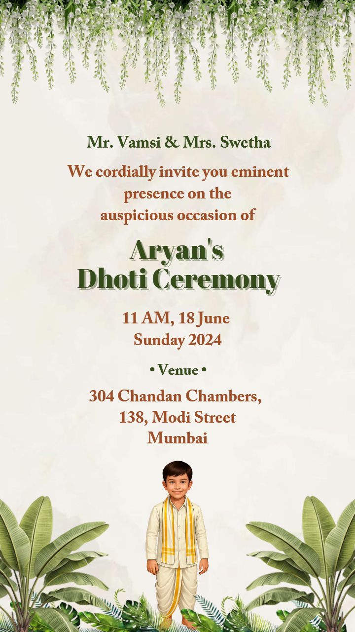Dhoti Ceremony Invitation Background with Floral Look