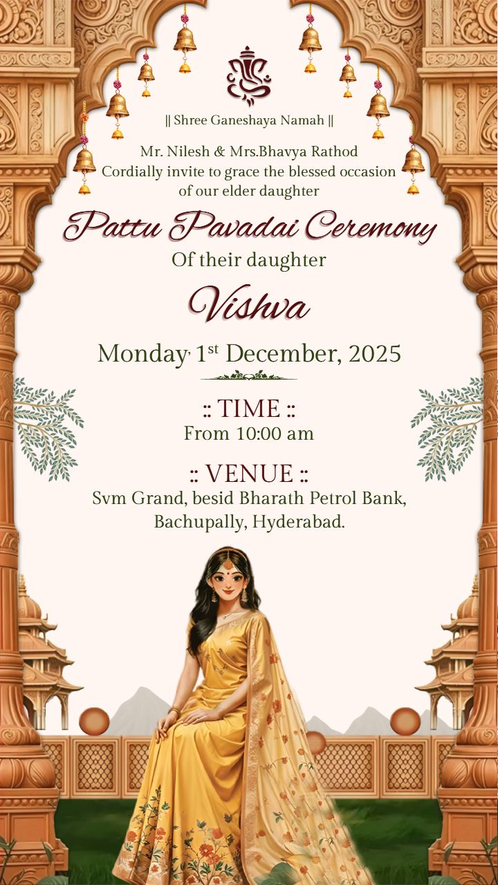 Online Pattu Pavadai Ceremony Invitation Template
