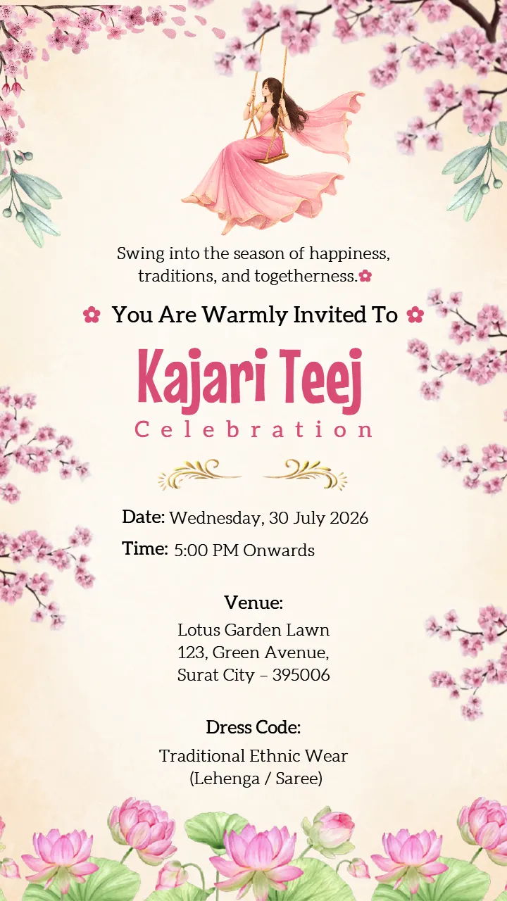 Kajari Teej Invitation Card Maker with Custom Designs