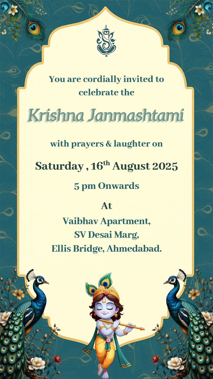 Krishna Janmashtami Invitation Card Elegant Design