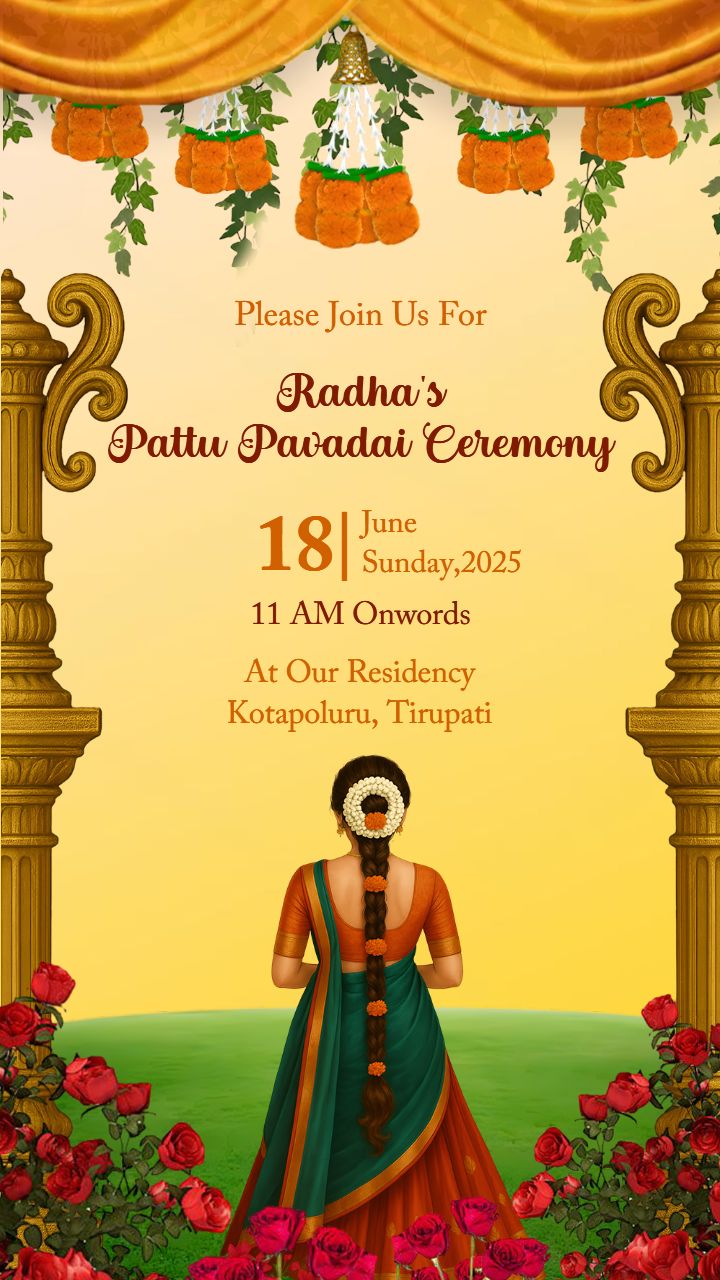 Editable Pattu Pavadai Invitation Card Online