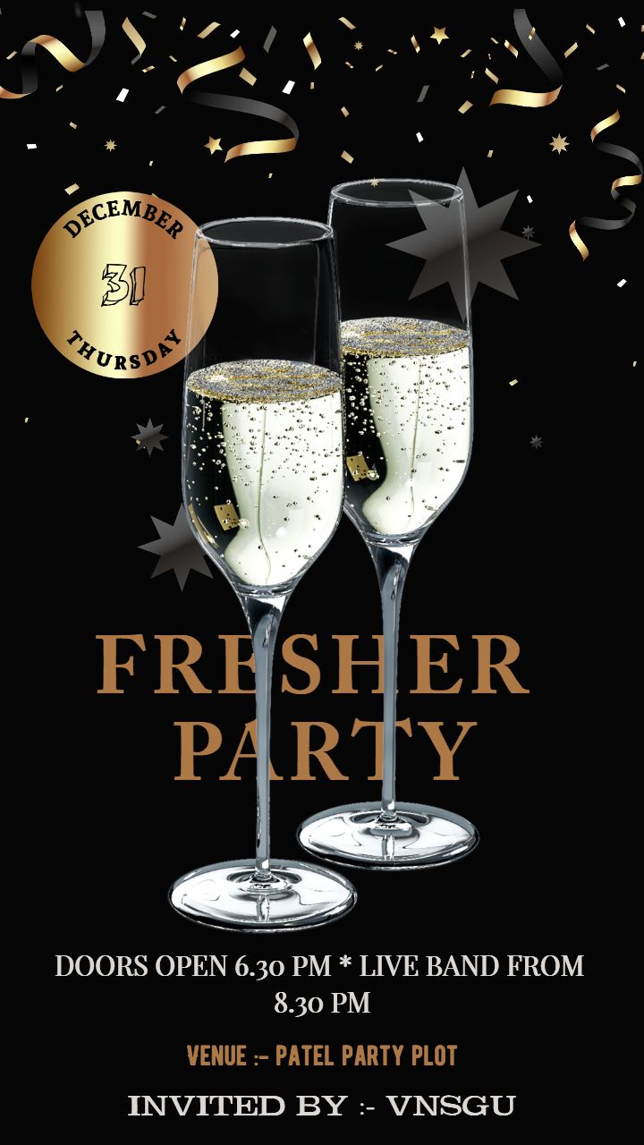 Fresher Party Invitation Card with Champagne Glass Design