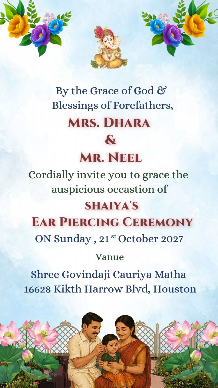 Traditional Ear Piercing Ceremony Invite with Indian Theme