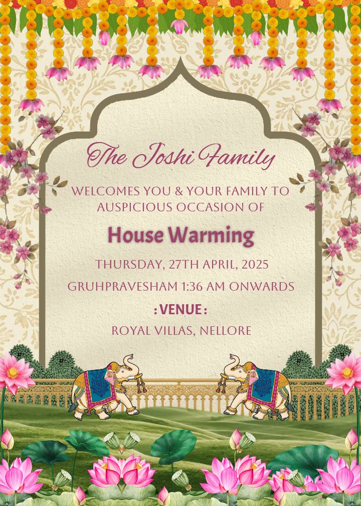 Housewarming Invitation Card With Lotus Theme