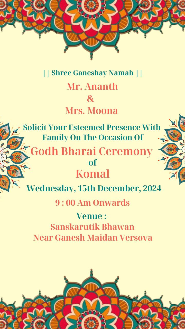 Bright And Beautiful Godh Bharai Invitation Card In English