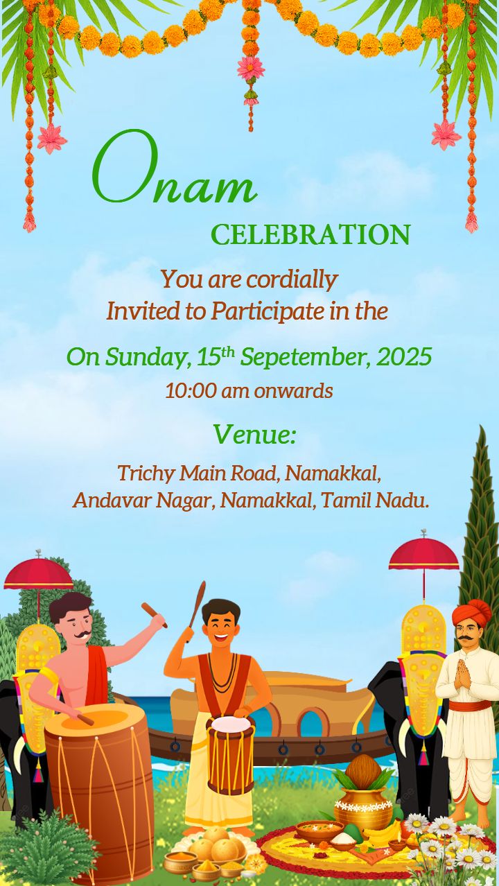 Elegant Kerala Style Onam Invitation Card Template