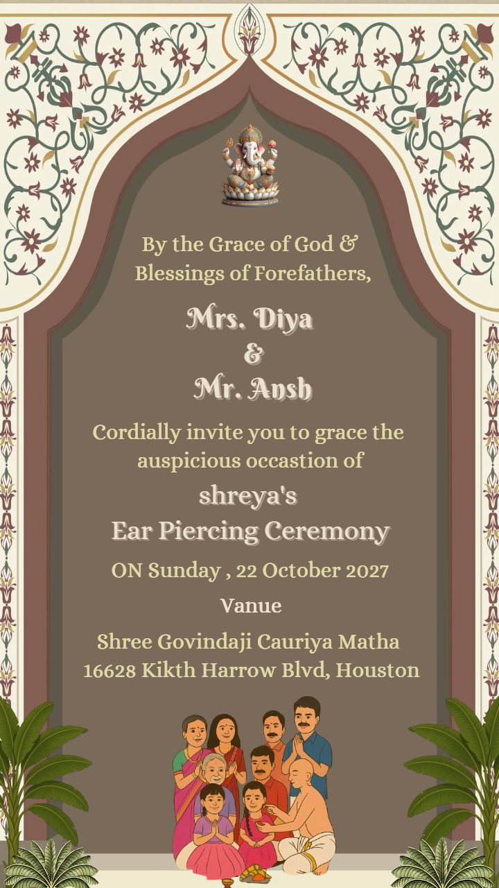 Ganesh Blessing Ear Piercing Ceremony Invitation Template