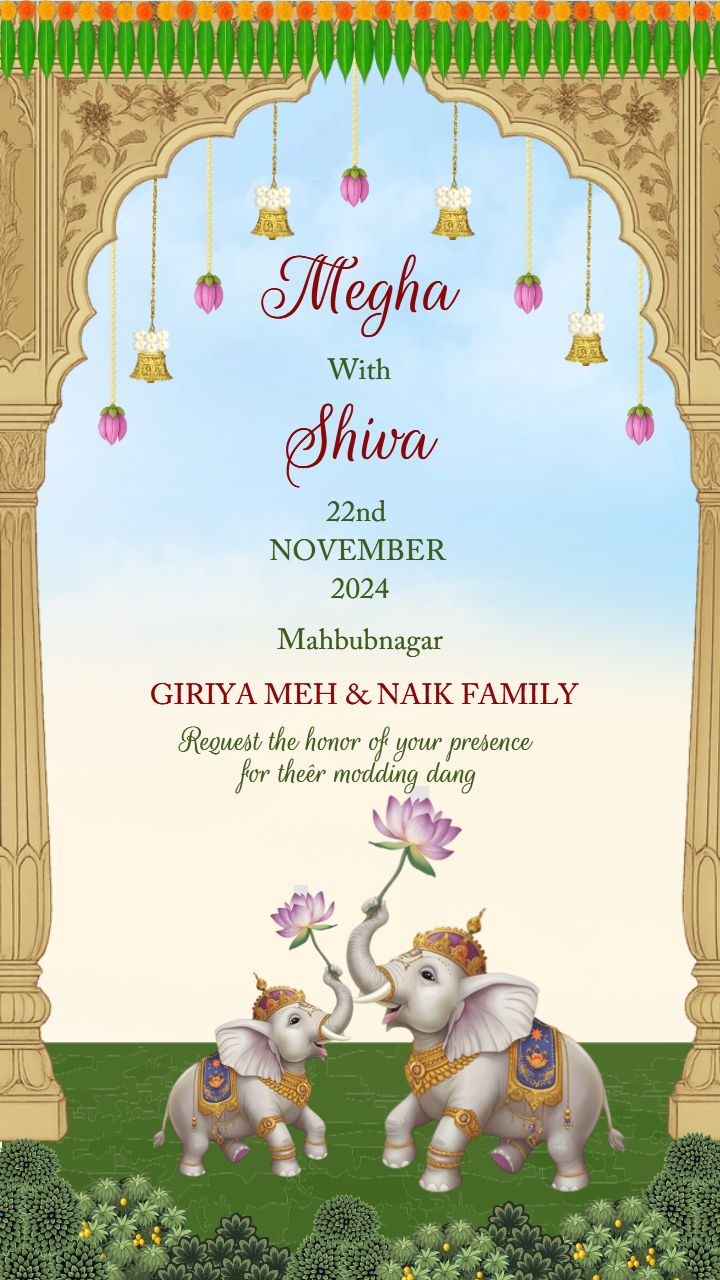 Animated South Wedding Video Invitation Template Card