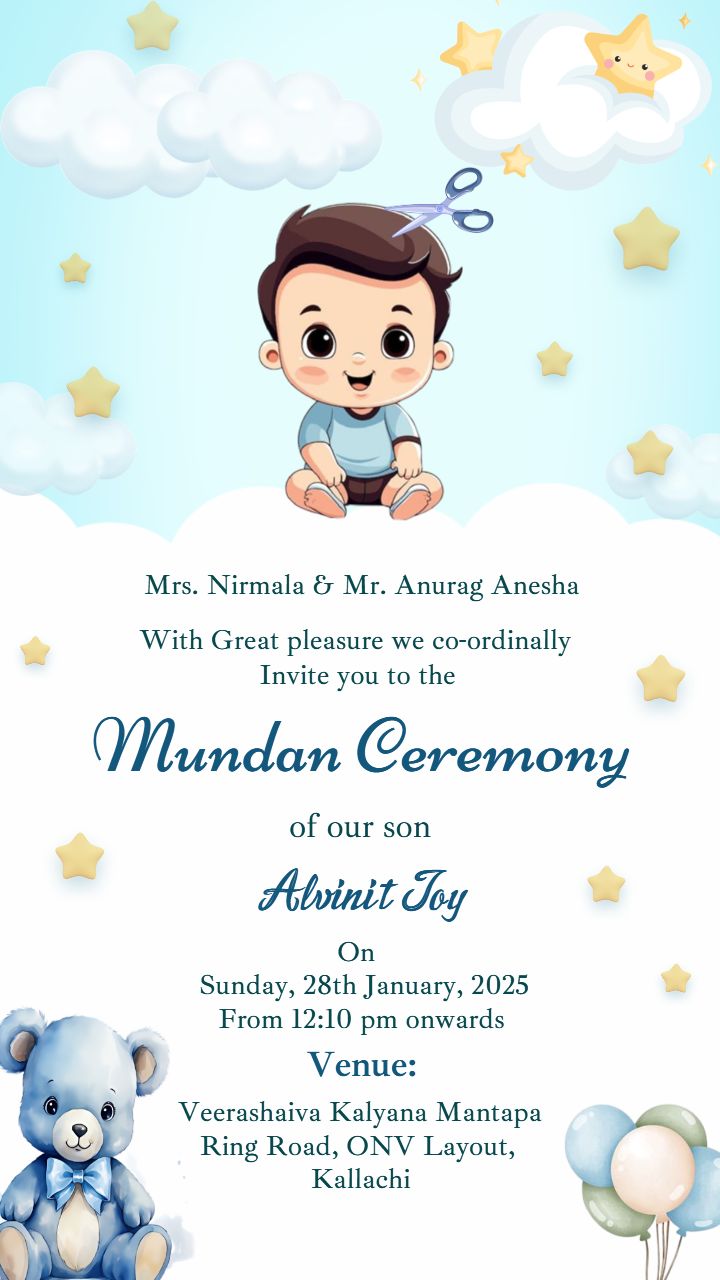 Traditional Mundan Function Invite Video with Cartoon Style