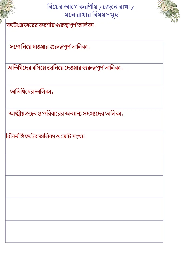 Bengali Wedding Planning Checklist PDF for Easy Planning