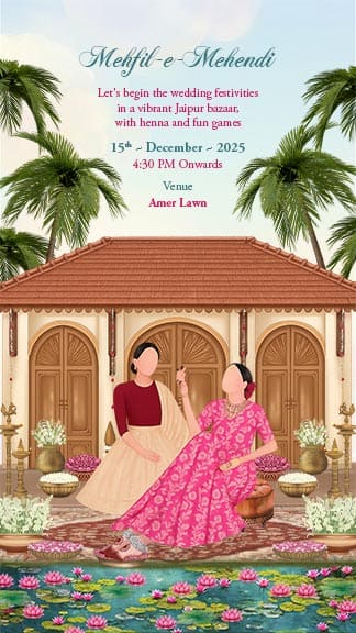 Traditional Wedding Invitation Template with Couple Backview