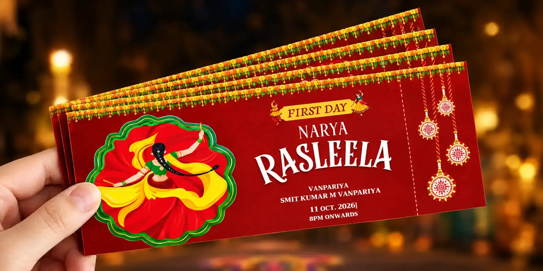 Navratri Pass Design for Traditional Dandiya Festival Entry