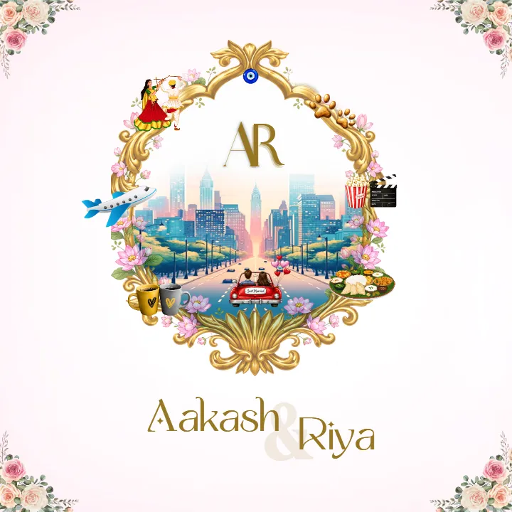 Wedding Monogram with Elegant Floral Gold Frame