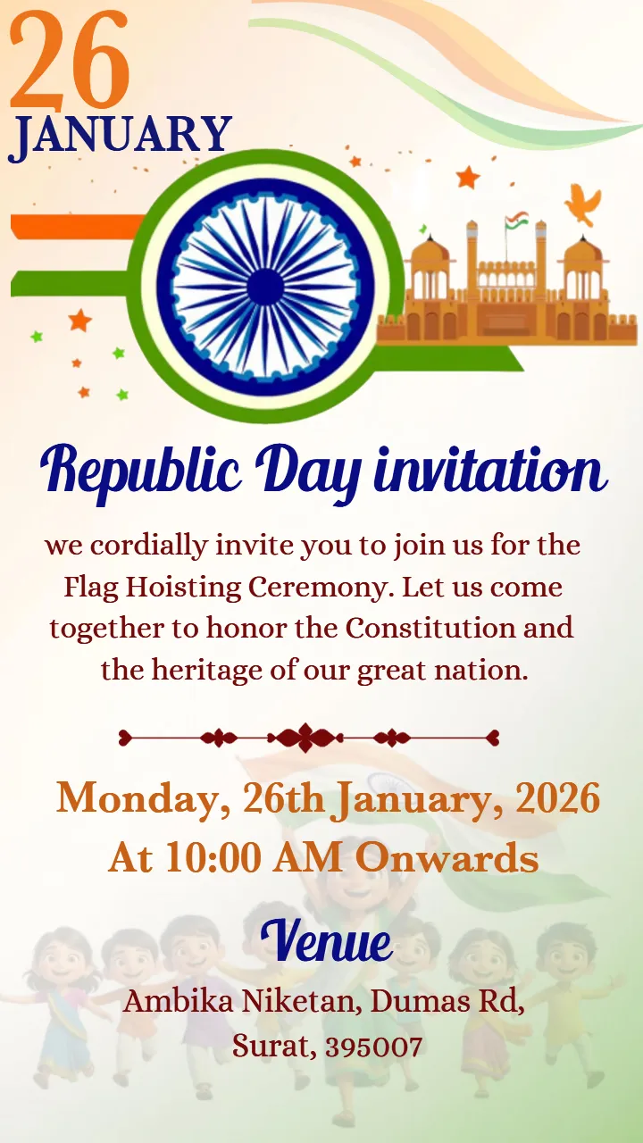 Republic Day Invitation Card 2026 with Date Time Venue