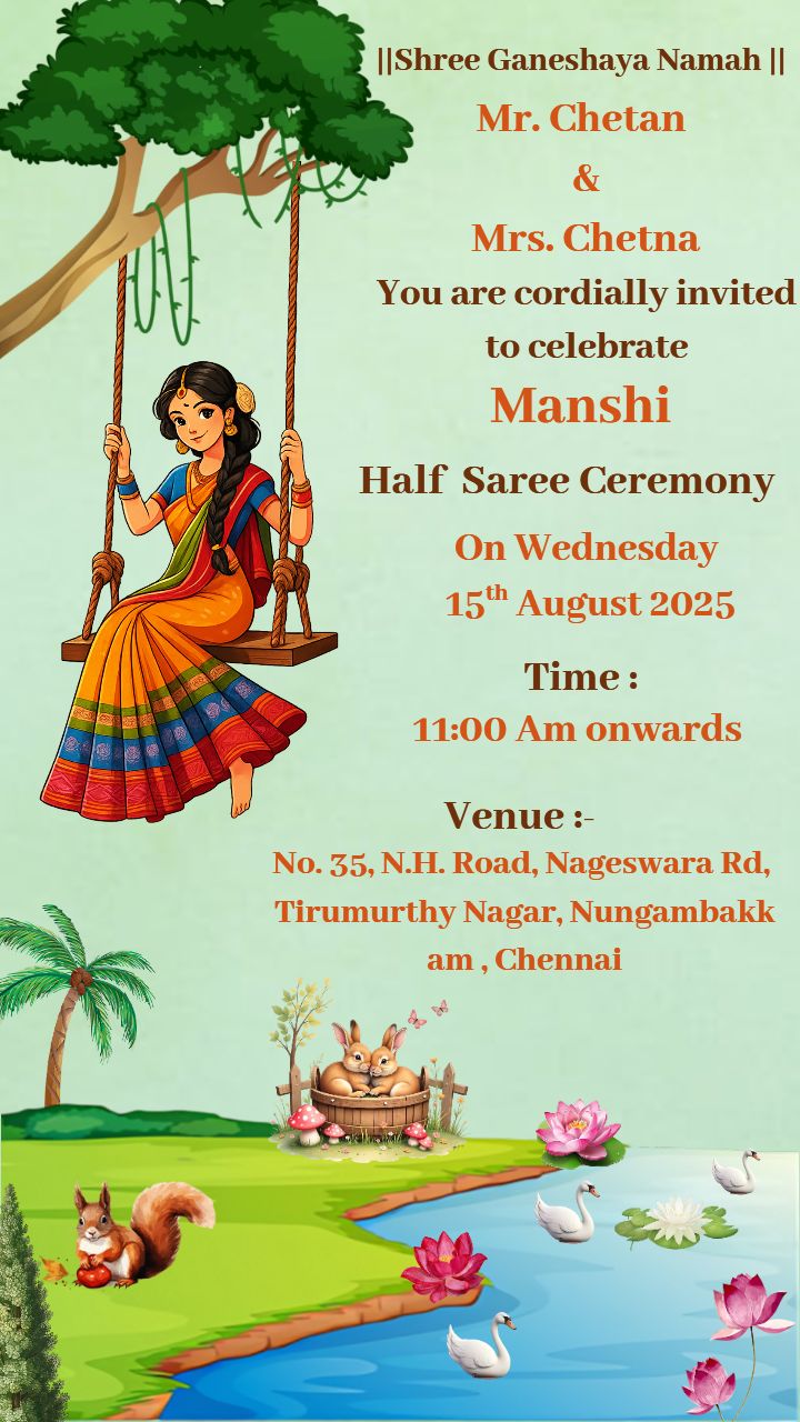 Half Saree Invitation Card For Traditional Celebrations