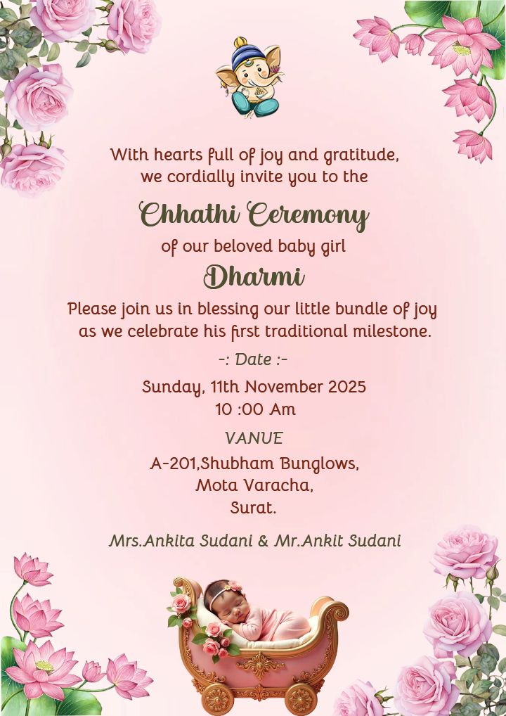 Chhathi Ceremony Invitation with Soft Pink Color Design