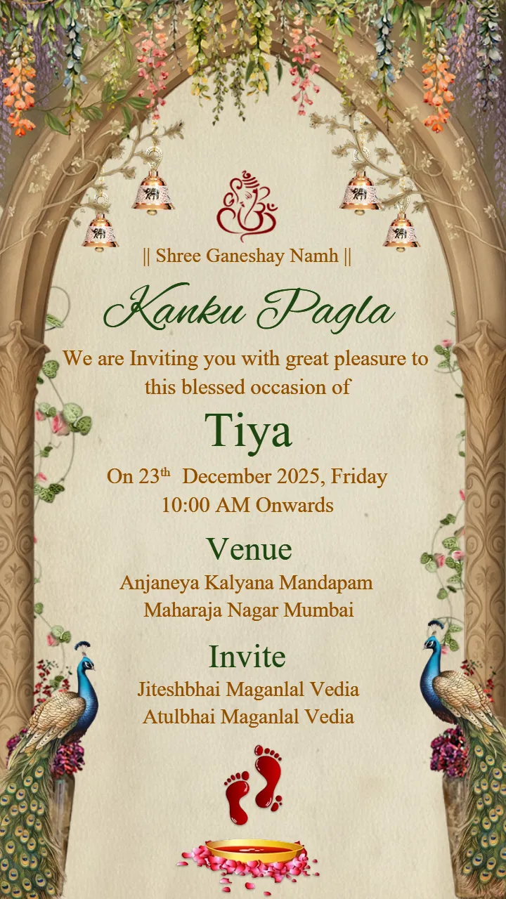Royal Peacock Theme Kanku Pagla Invitation Card Design