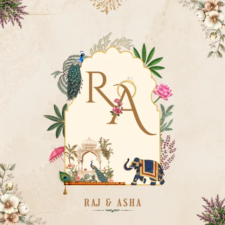 Engagement Logo with Peacock and Lotus Theme