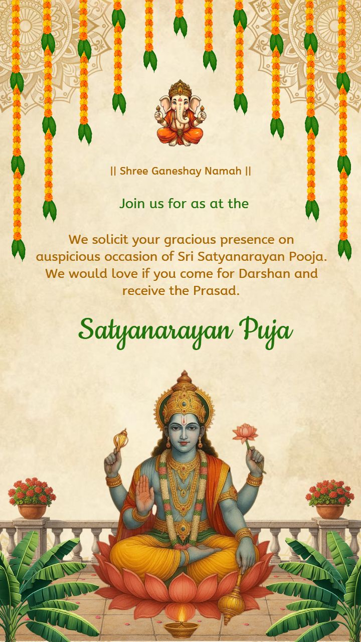 Invite for Satyanarayan Puja Card with Vishnu Blessing