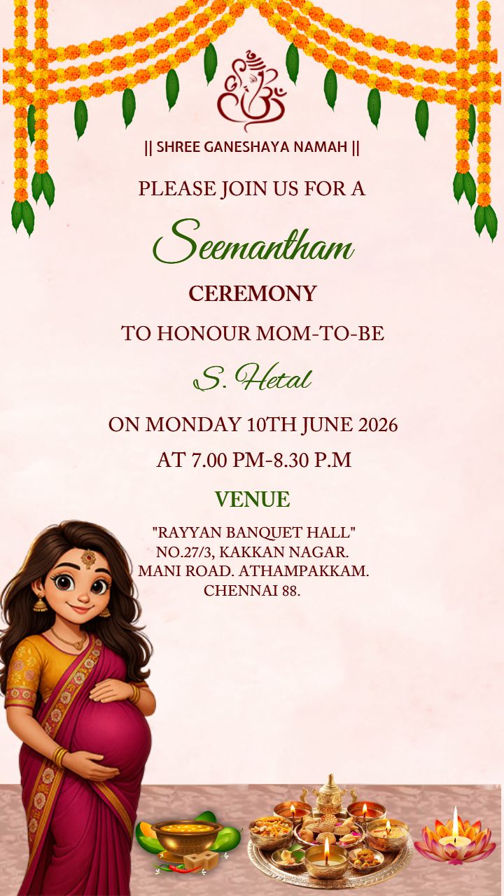 Seemantham Invitation Template with Cultural Touch