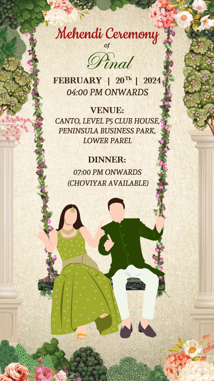 Editable Mehndi Ceremony Card with Couple Art