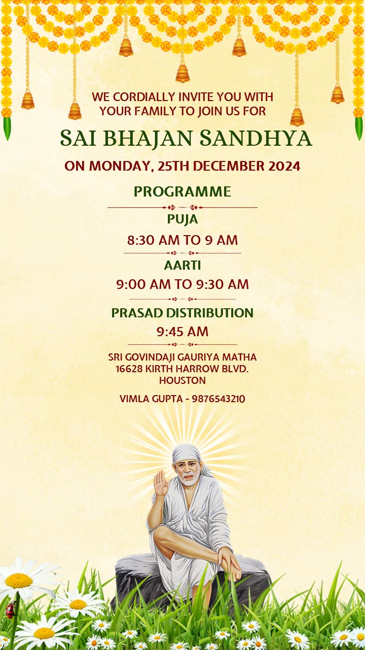 Sai Bhajan Sandhya invite Card in Floral Theme