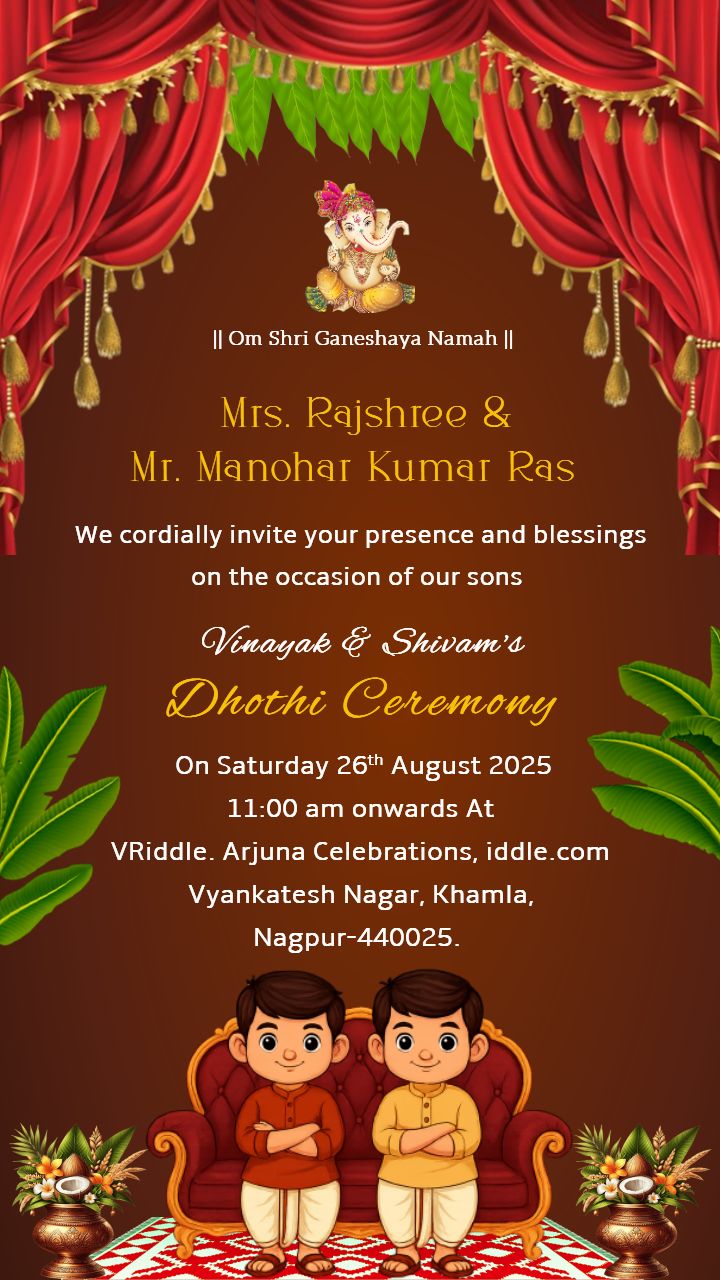 Dhoti Ceremony for Twin Boy Custom Invites