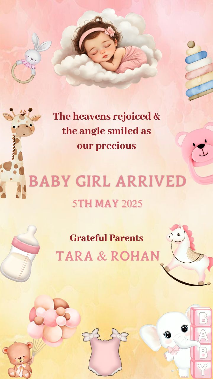 Blessed with Baby Girl Announcement with Little Angel Theme