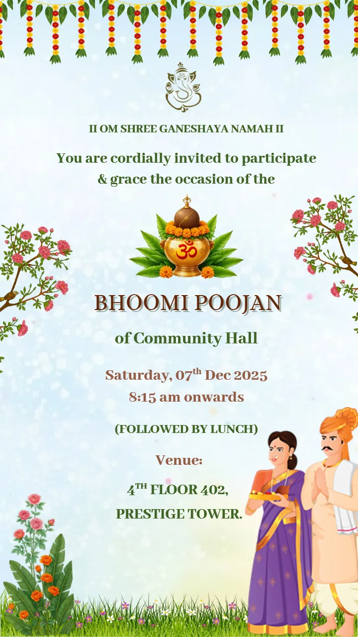 Bhoomi Poojan Invitation Card for Floral Gardan Theme
