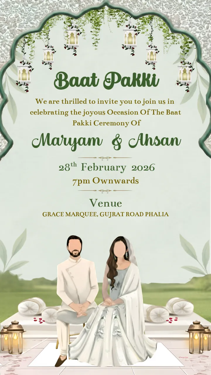 Designer Lantern Style Baat Pakki Invitation Card Template