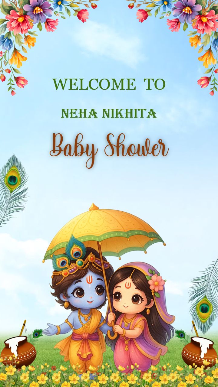 Baby Shower Video Invitation in English with Krishna Art