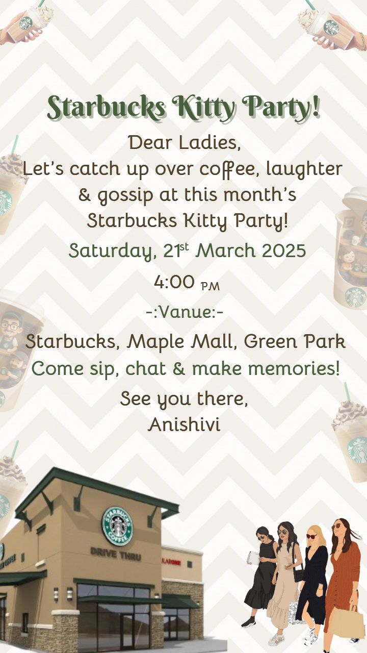 Starbucks Kitty Party Invitation Design with Coffee Vibe