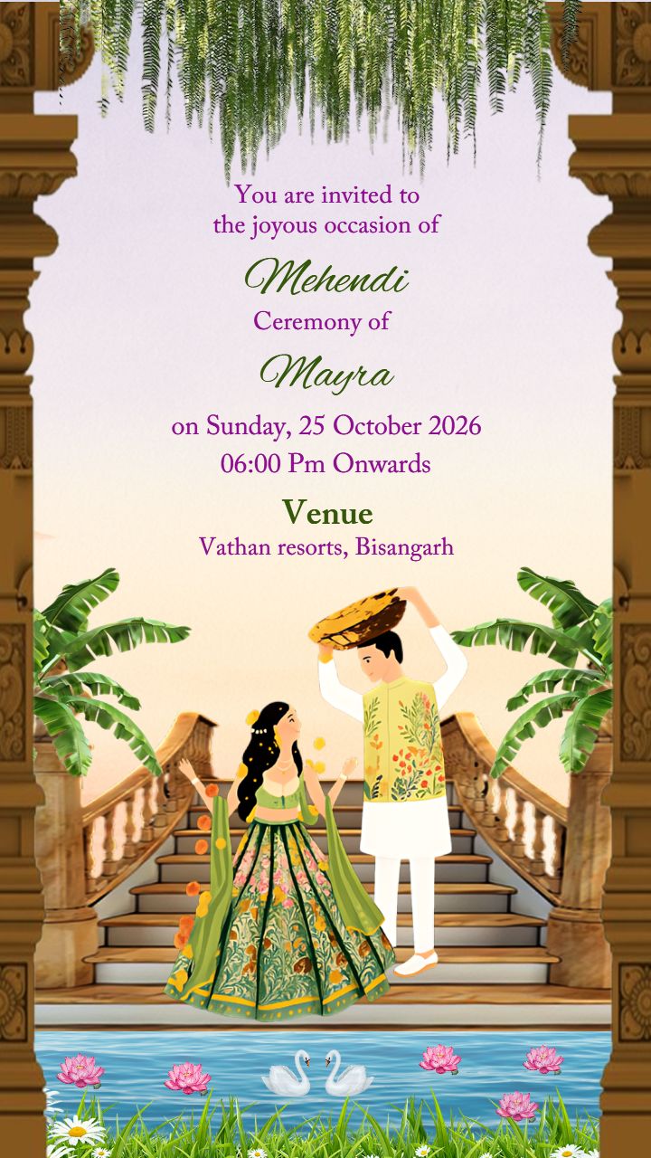 Traditional Green Mehndi Invitation Card Design