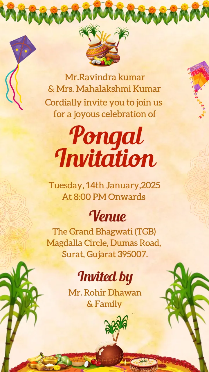 Pongal Invitation Card For Friends Share Festive Joy 2026
