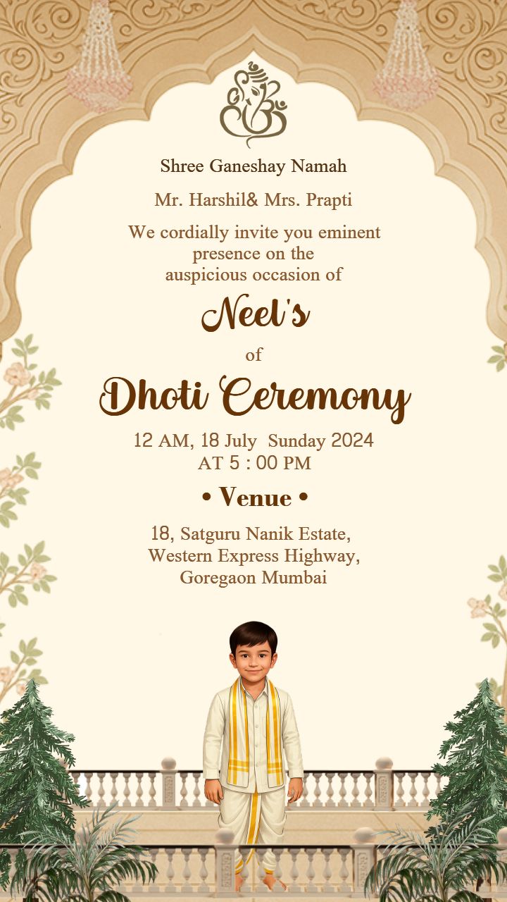 Dhoti Ceremony Invitation Card Online for Boy