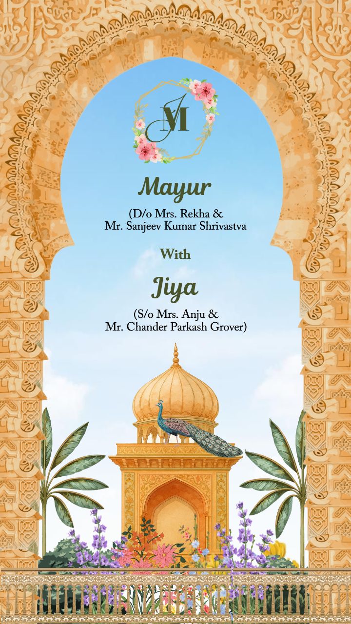 Elegant Rajasthani Wedding Invitation with Palace Art