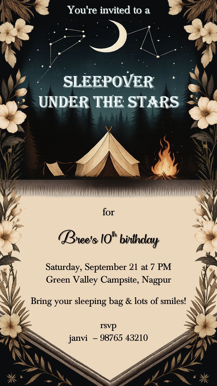 Sleepover Party Invitation With Starry Night Theme