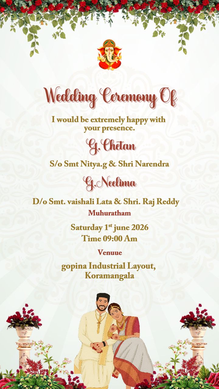 South Indian Wedding Invitation with Muhurtham Details