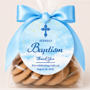 Baptism Thank You Tags with Blue Sky and Cross Design
