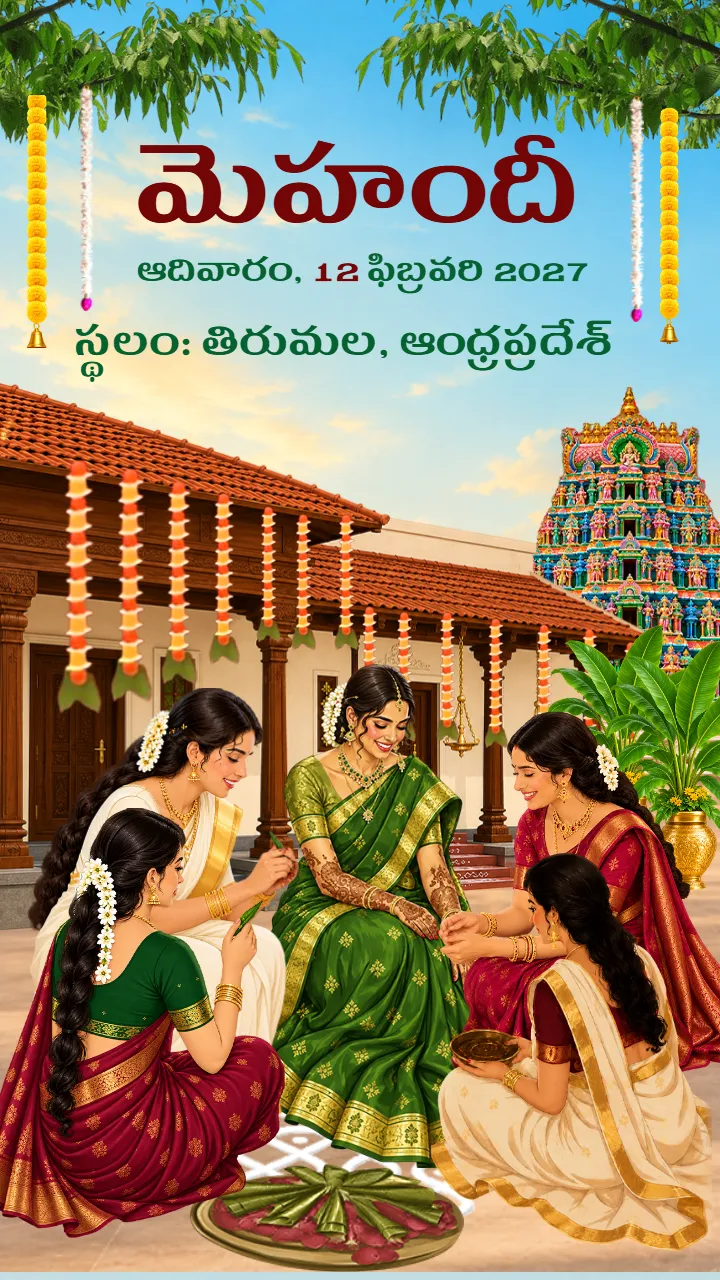 Telugu Wedding Invitation Video with Temple and Lotus Beauty