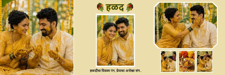 Marathi Wedding Album Elegant Green Saree Couple PSD Design