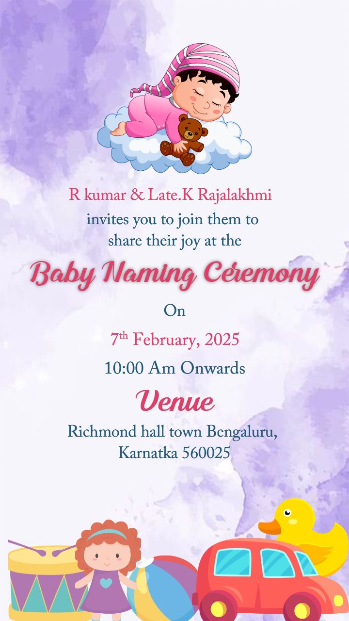 Naming Ceremony in English with Cute Doll Graphics